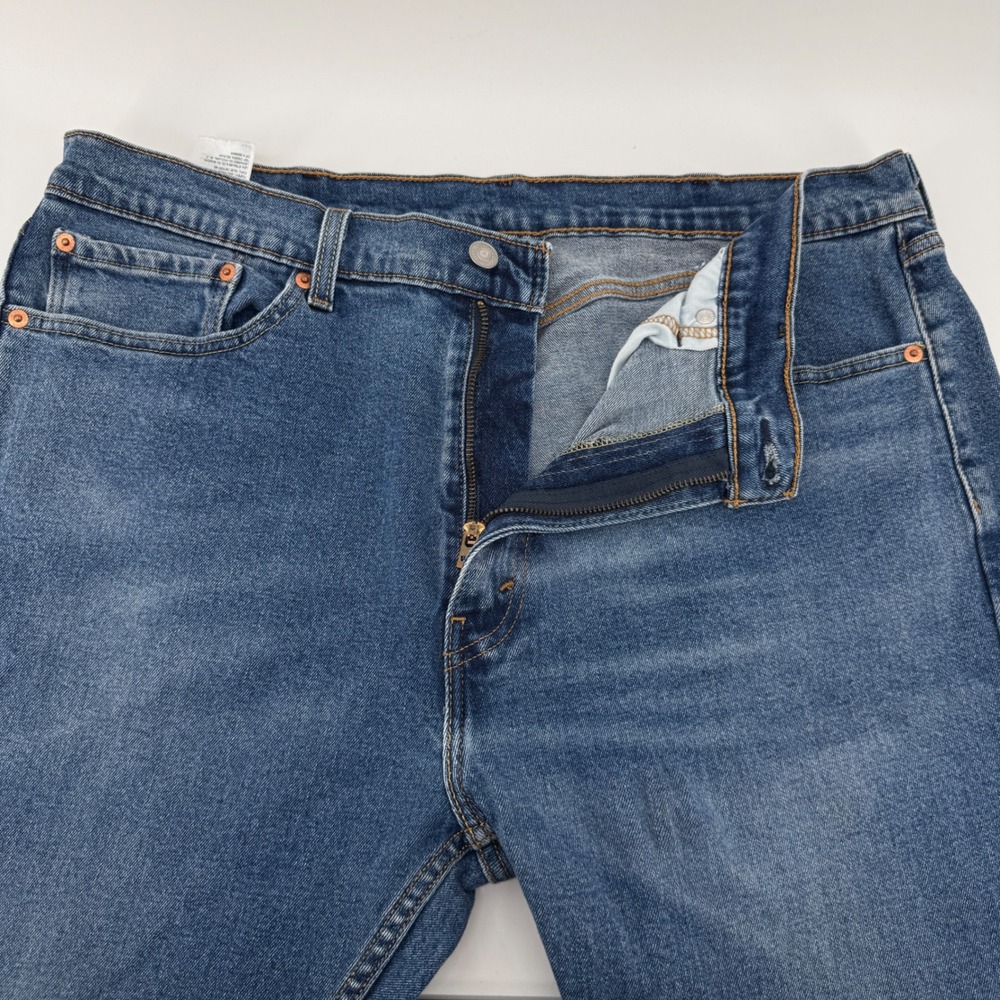 Levi's 505 Regular Fit Jeans Mens W38 L30 Blue Solid Cotton Blend Stretch Denim